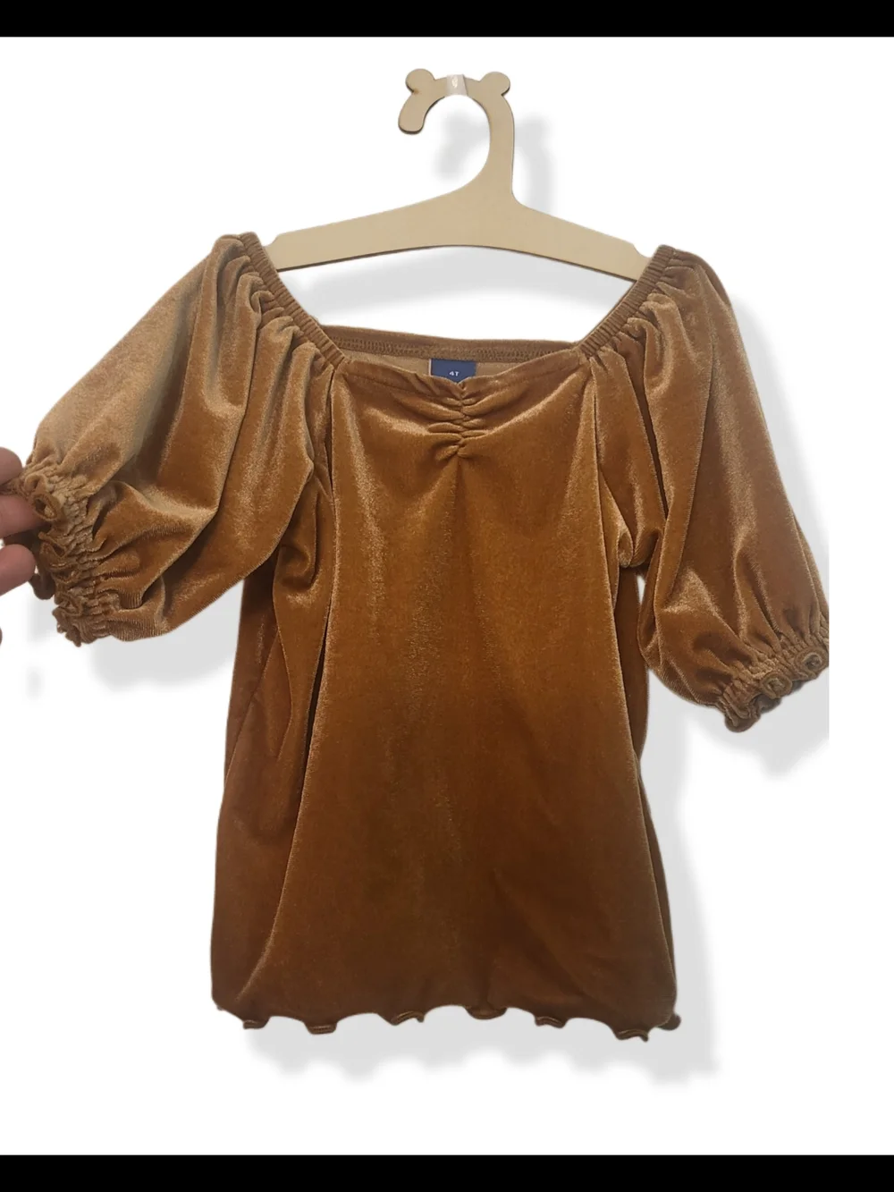 🌿Old Navy | 4T Tan Velvet Puff Sleeve Top Boho Cottagecore